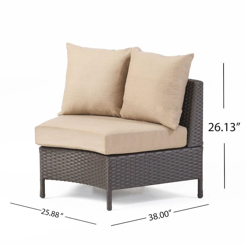 Newton Wicker Outdoor Curved Loveseat Sectional with Cushions by Christopher Knight Home