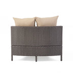 Newton Wicker Outdoor Curved Loveseat Sectional with Cushions by Christopher Knight Home