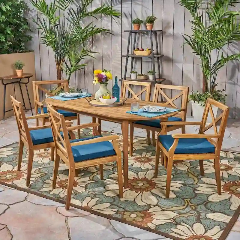 Pines Outdoor 7 Piece Acacia Wood Dining Set by Christopher Knight Home