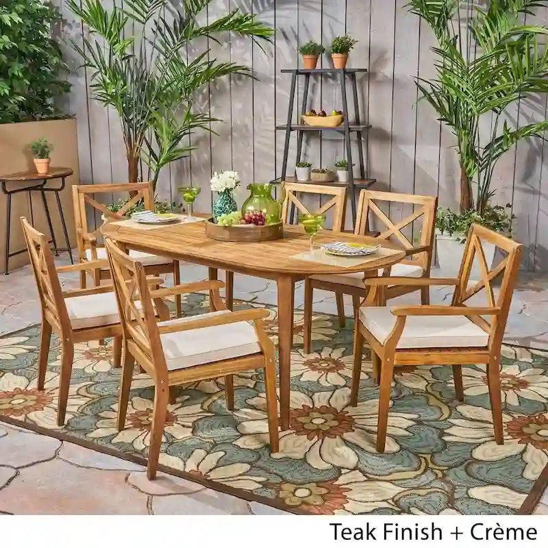 Pines Outdoor 7 Piece Acacia Wood Dining Set by Christopher Knight Home