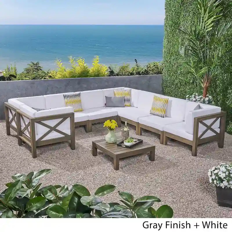 Brava Acacia Wood Outdoor Sectional Sofa by Christopher Knight Home