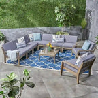 Grenada Outdoor Acacia Wood 9-seater Sectional Sofa Chat Set by Christopher Knight Home