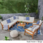 Grenada Outdoor Acacia Wood 9-seater Sectional Sofa Chat Set by Christopher Knight Home