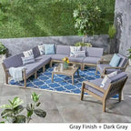 Grenada Outdoor Acacia Wood 9-seater Sectional Sofa Chat Set by Christopher Knight Home