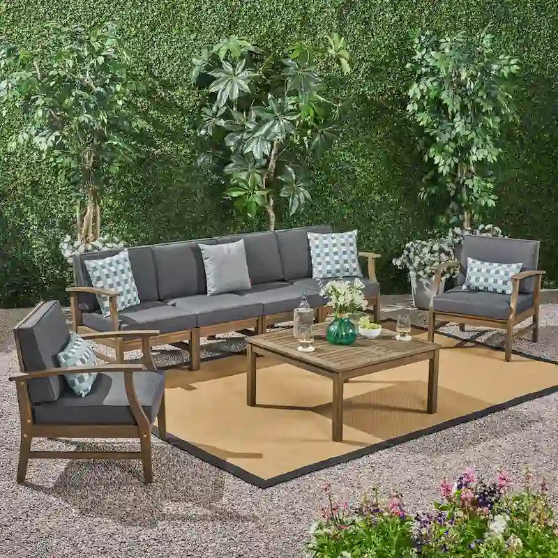Perla Acacia Wood 7-piece Outdoor Chat Set by Christopher Knight Home