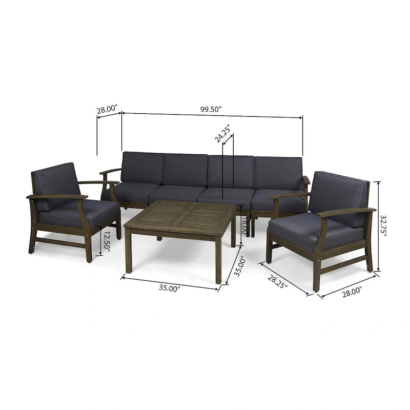 Perla Acacia Wood 7-piece Outdoor Chat Set by Christopher Knight Home