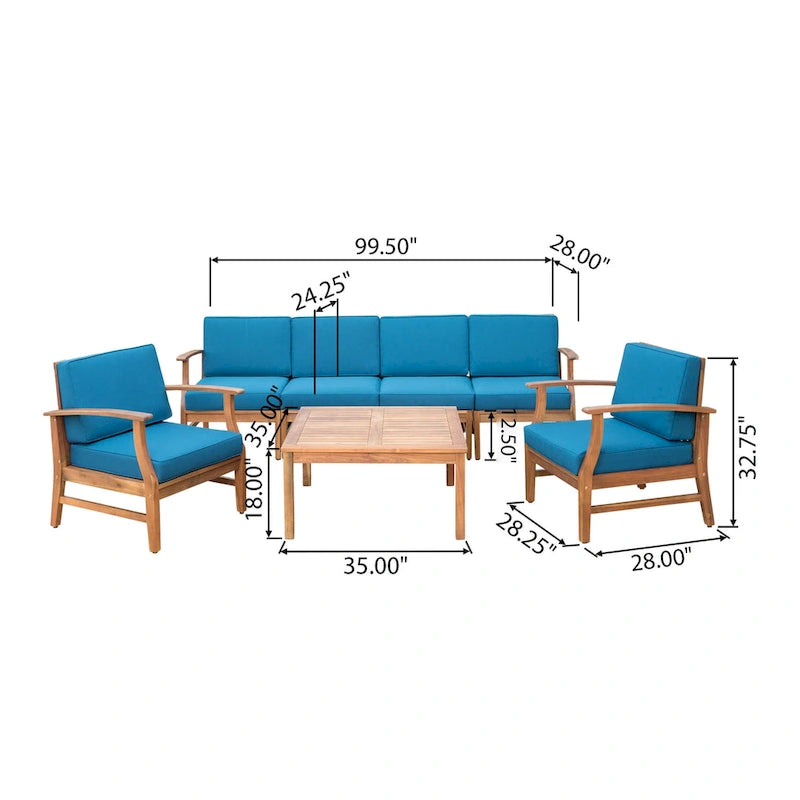 Perla Acacia Wood 7-piece Outdoor Chat Set by Christopher Knight Home