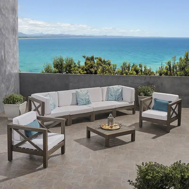 Brava Outdoor Acacia Wood 7-piece Chat Set by Christopher Knight Home