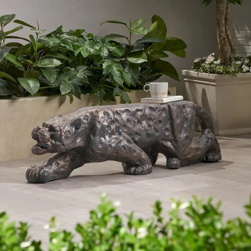 Glory Outdoor Leopard Shaped Concrete Bench by Christopher Knight Home