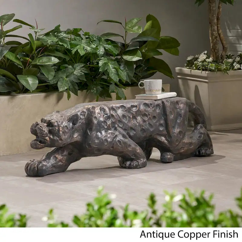 Glory Outdoor Leopard Shaped Concrete Bench by Christopher Knight Home