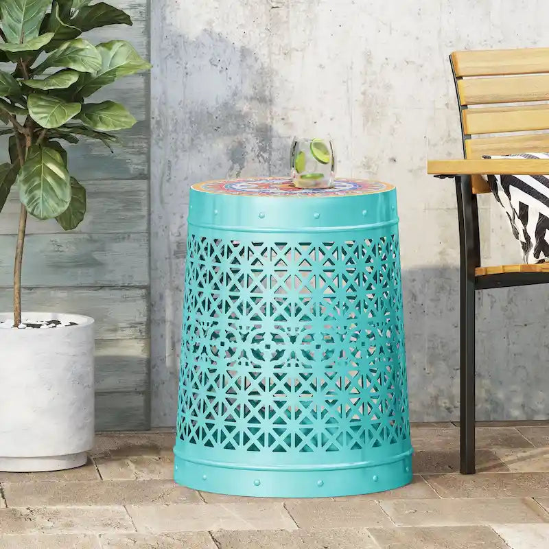 Cranbrook Outdoor Lace Cut Side Table with Tile Top by Christopher Knight Home