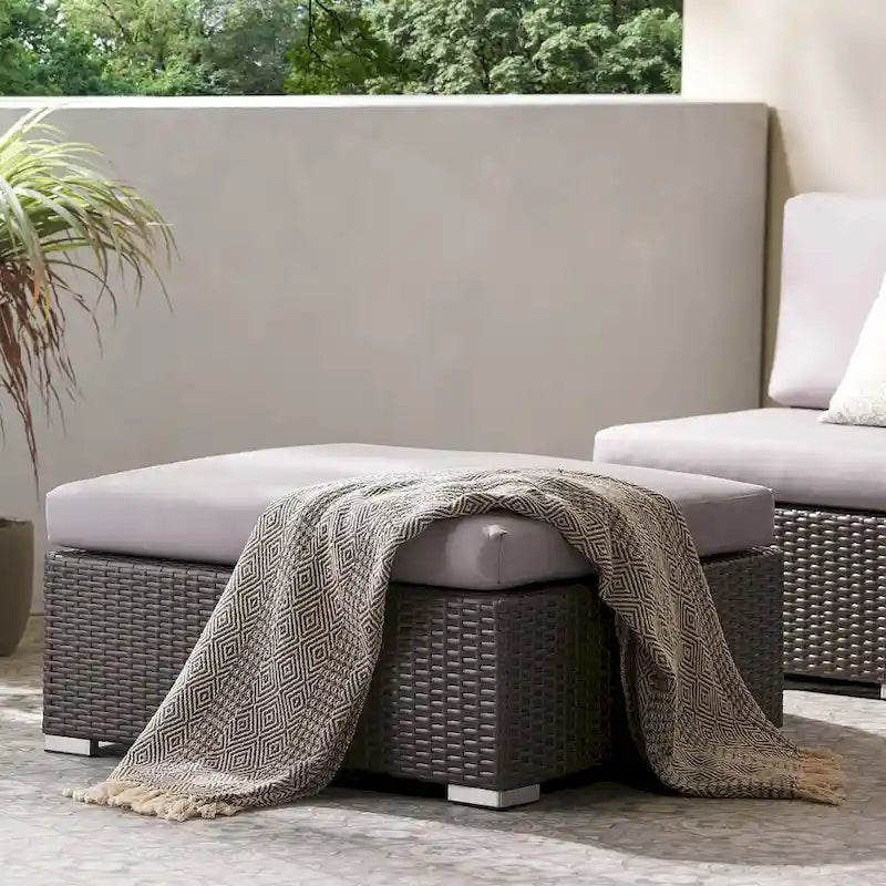 Santa Rosa Wicker Outdoor Ottoman with Cushion by Christopher Knight Home