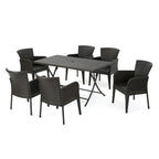 Kylon Outdoor 7-Piece Rectangle Foldable Wicker Dining Set with Umbrella Hole by Christopher Knight Home