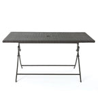 Kylon Outdoor 7-Piece Rectangle Foldable Wicker Dining Set with Umbrella Hole by Christopher Knight Home
