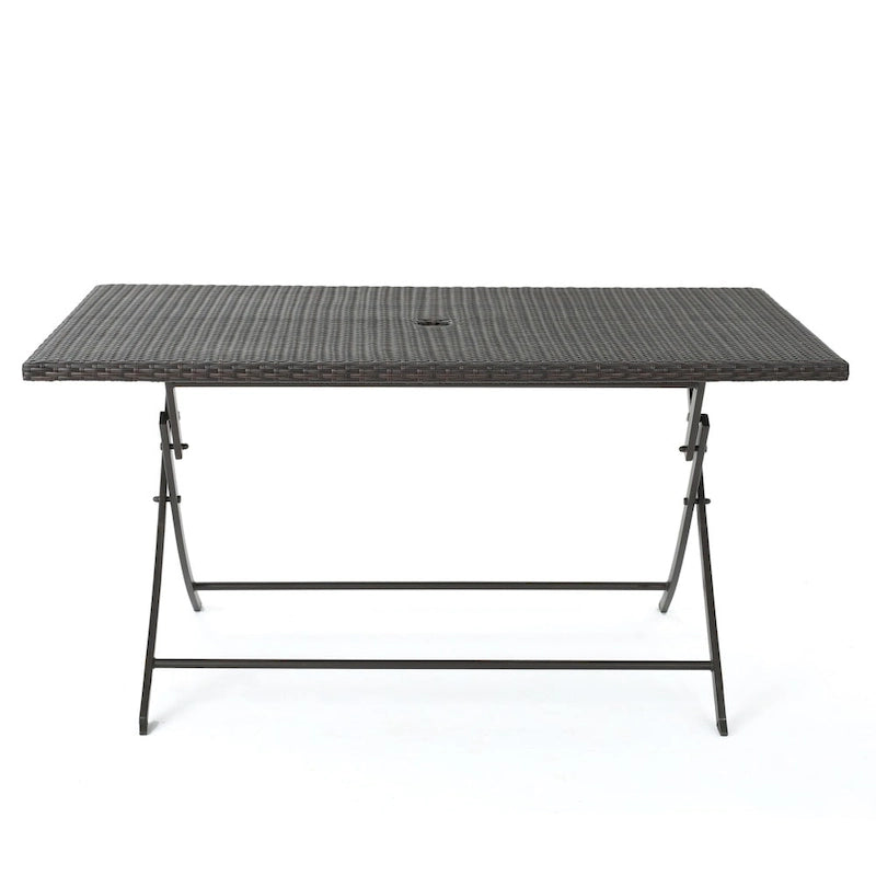 Kylon Outdoor 7-Piece Rectangle Foldable Wicker Dining Set with Umbrella Hole by Christopher Knight Home