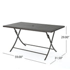 Kylon Outdoor 7-Piece Rectangle Foldable Wicker Dining Set with Umbrella Hole by Christopher Knight Home