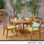 Pines Outdoor 5 Piece Acacia Wood Dining Set with Cushions by Christopher Knight Home