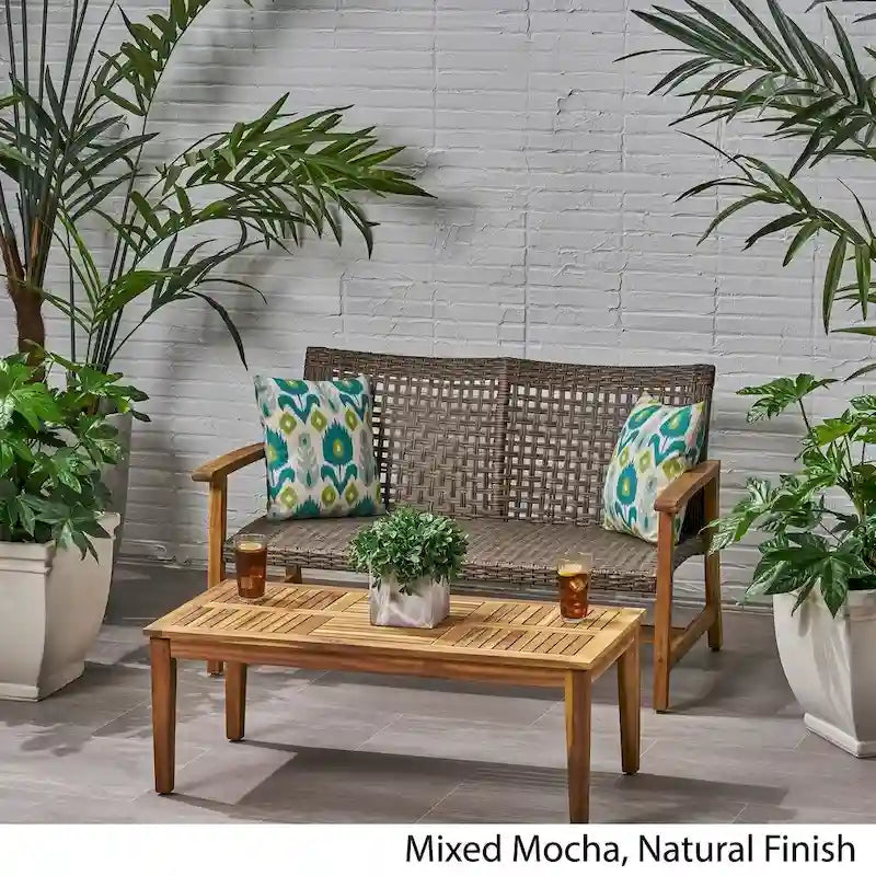 Hampton Outdoor Acacia/ PE Wicker Loveseat and Coffee Table Set by Christopher Knight Home