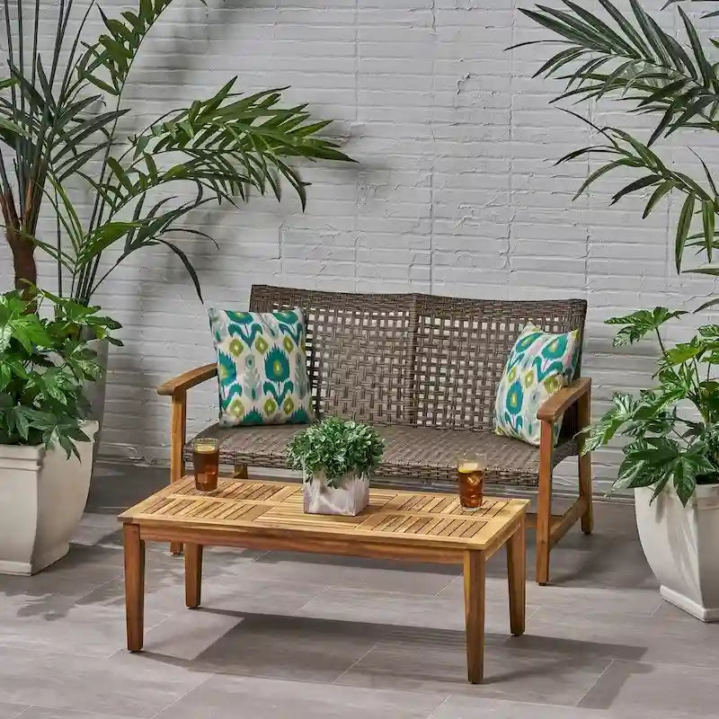Hampton Outdoor Acacia/ PE Wicker Loveseat and Coffee Table Set by Christopher Knight Home