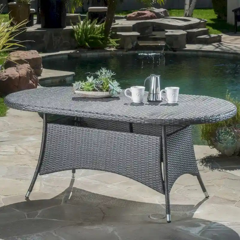 Corsica Outdoor Oval Wicker Dining Table by Christopher Knight Home