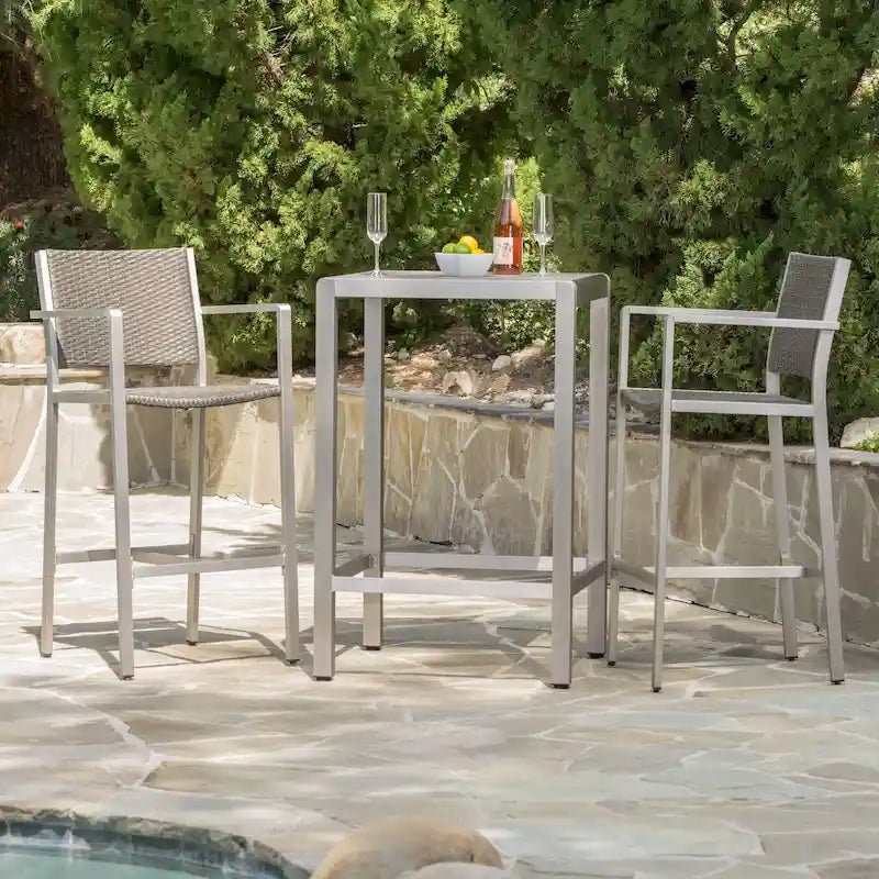 Cape Coral Outdoor 3-piece Bar Set with Glass Table Top by Christopher Knight Home