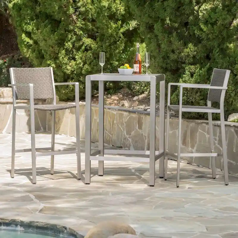 Cape Coral Outdoor 3-piece Bar Set with Glass Table Top by Christopher Knight Home