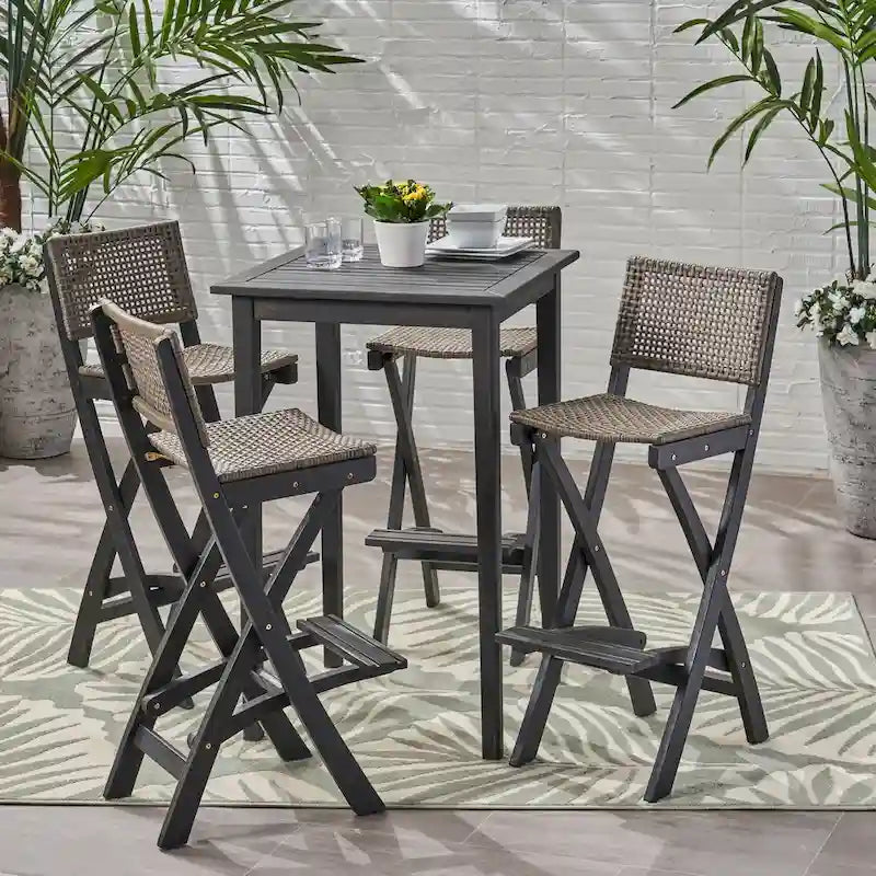 Polaris Wood and Wicker 5-piece Outdoor Bar Height Dining Set by Christopher Knight Home