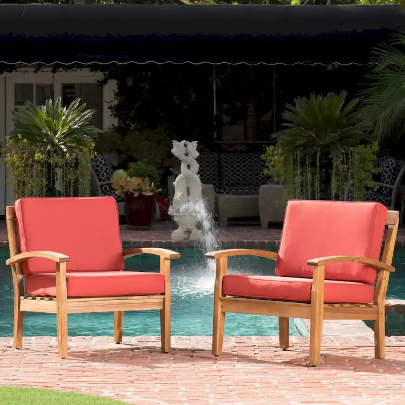 Peyton Outdoor Cushioned Wood Club Chairs (Set of 2) by Christopher Knight Home