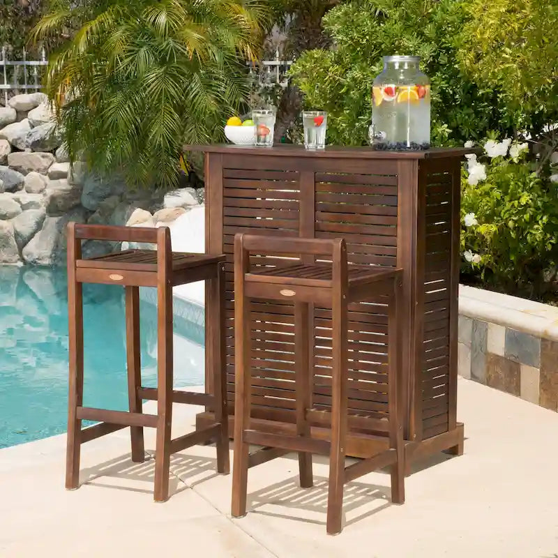 Riviera 3-piece Outdoor Wood Bar Set by Christopher Knight Home - N/A