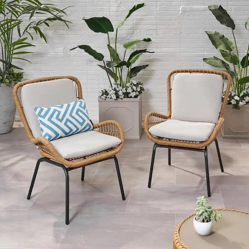 Pabrico Outdoor Wicker Club Chair with Cushions (Set of 2) by Christopher Knight Home