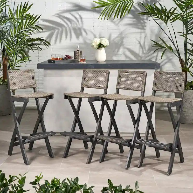 Polaris Acacia Wood Outdoor Folding Barstools (Set of 4) by Christopher Knight Home
