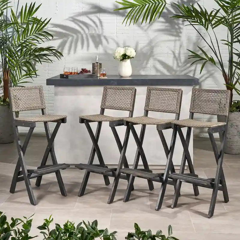 Polaris Acacia Wood Outdoor Folding Barstools (Set of 4) by Christopher Knight Home
