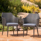 Nyla Outdoor 5-Piece Round Wicker Light Weight Concrete Dining Set with Cushions by Christopher Knight Home
