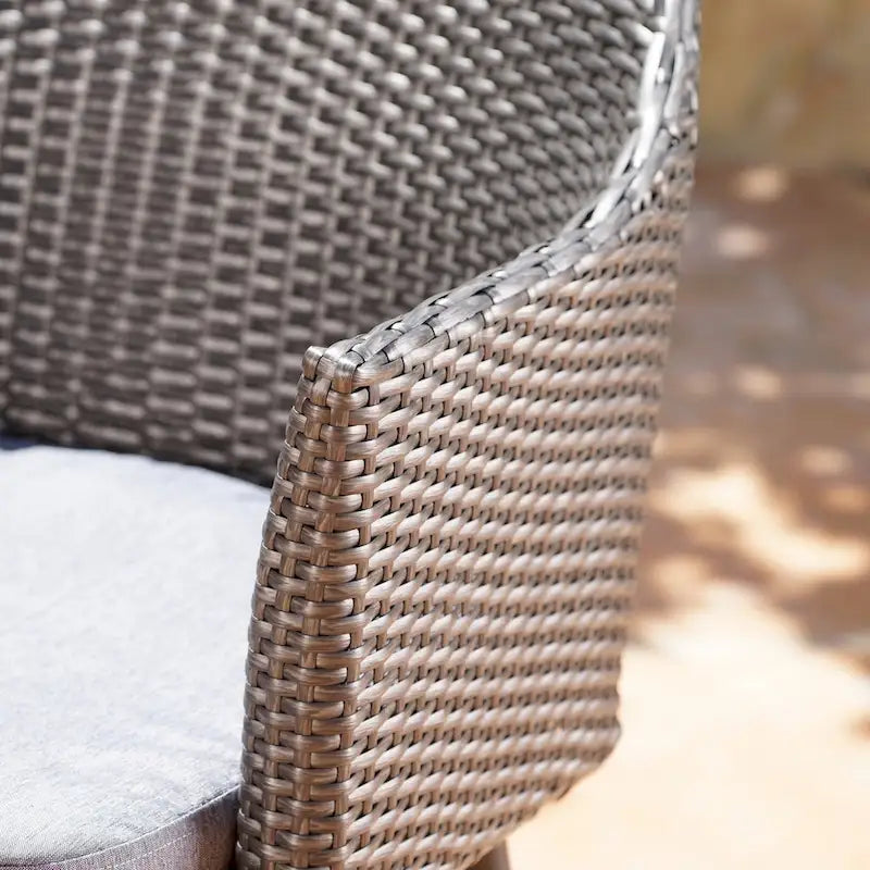 Nyla Outdoor 5-Piece Round Wicker Light Weight Concrete Dining Set with Cushions by Christopher Knight Home