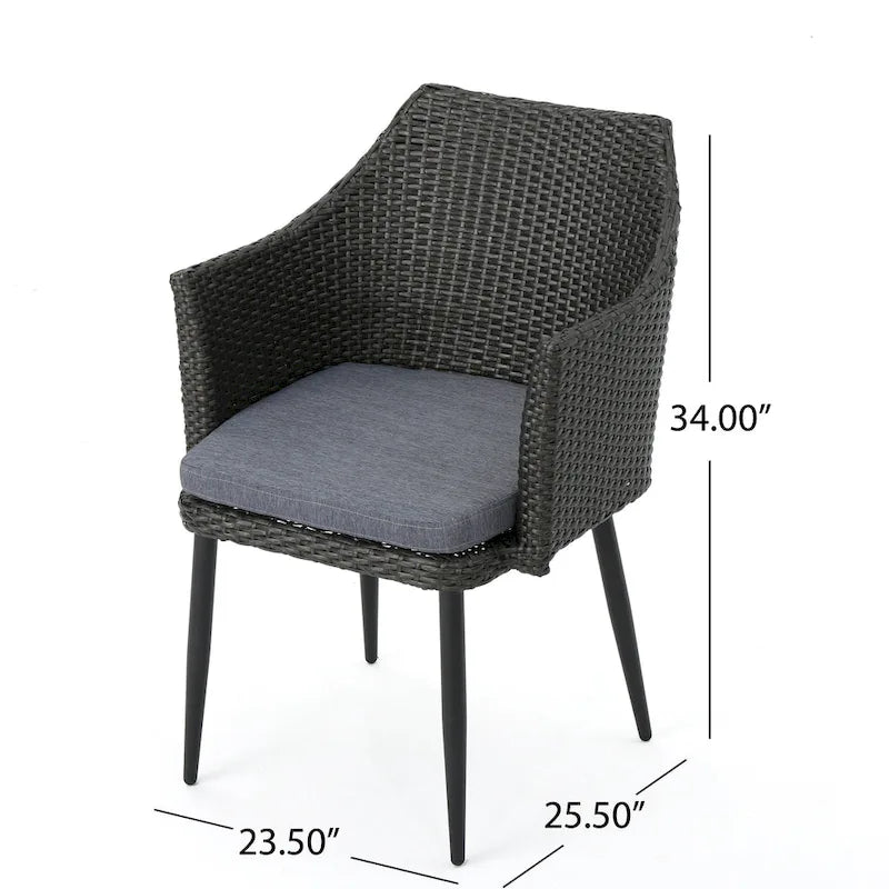 Nyla Outdoor 5-Piece Round Wicker Light Weight Concrete Dining Set with Cushions by Christopher Knight Home