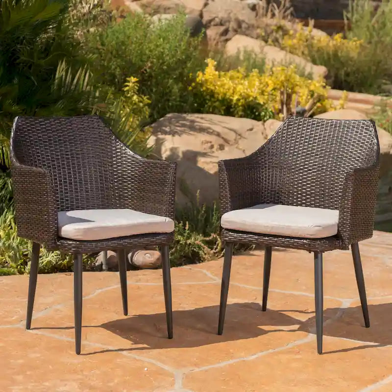 Nyla Outdoor 5-Piece Round Wicker Light Weight Concrete Dining Set with Cushions by Christopher Knight Home