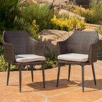 Nyla Outdoor 5-Piece Round Wicker Light Weight Concrete Dining Set with Cushions by Christopher Knight Home