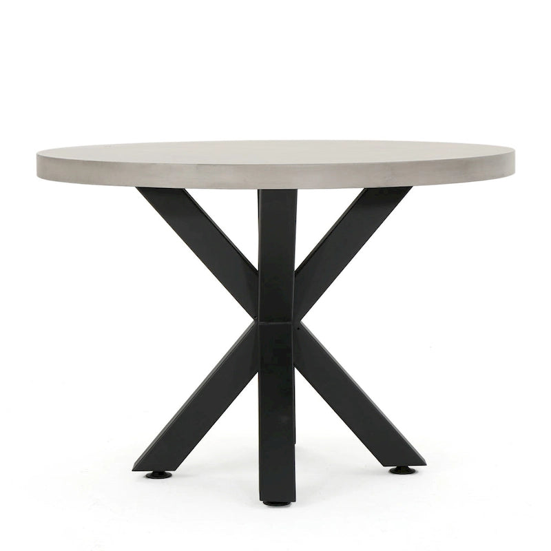 Nyla Outdoor 5-Piece Round Wicker Light Weight Concrete Dining Set with Cushions by Christopher Knight Home