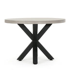 Nyla Outdoor 5-Piece Round Wicker Light Weight Concrete Dining Set with Cushions by Christopher Knight Home