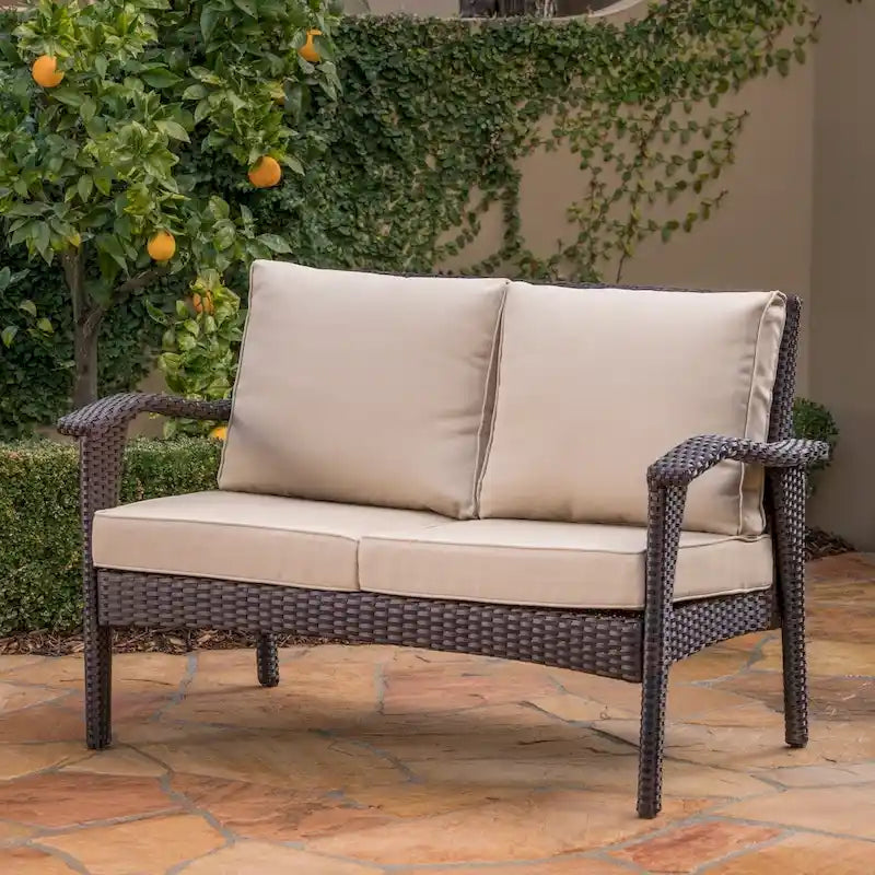 Honolulu Outdoor Wicker Loveseat with Cushions by Christopher Knight Home