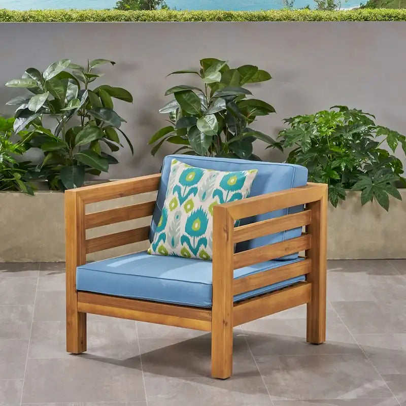 Oana Outdoor Acacia Wood Club Chair with Cushion by Christopher Knight Home