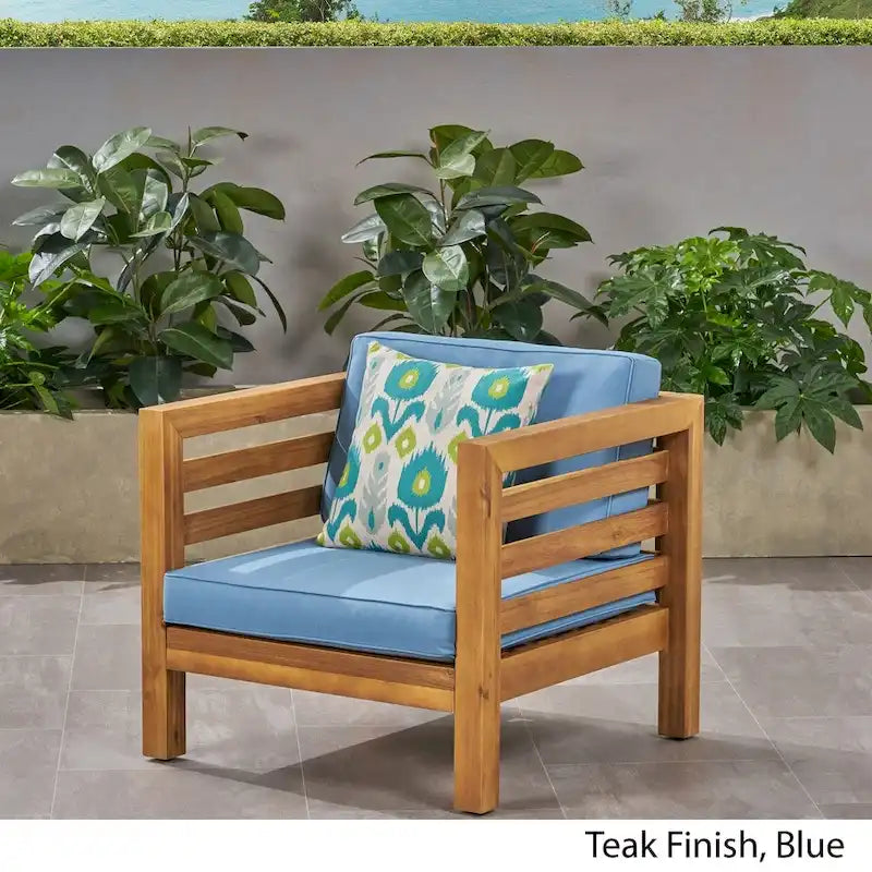 Oana Outdoor Acacia Wood Club Chair with Cushion by Christopher Knight Home