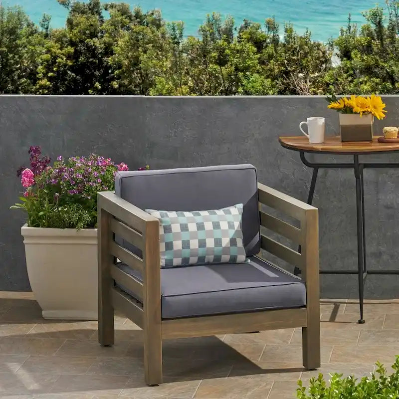 Oana Outdoor Acacia Wood Club Chair with Cushion by Christopher Knight Home