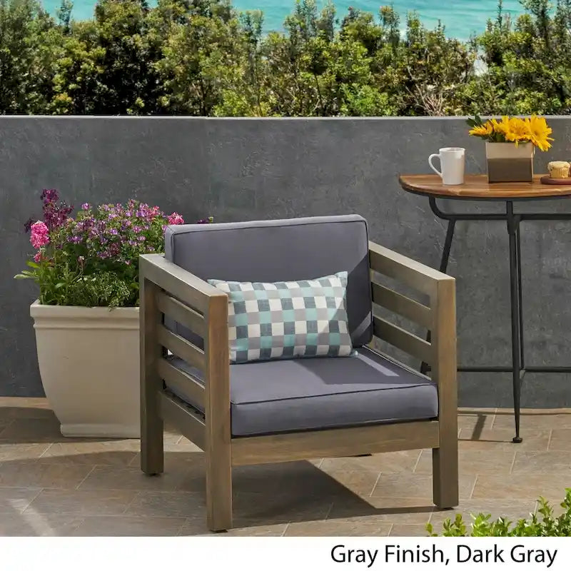 Oana Outdoor Acacia Wood Club Chair with Cushion by Christopher Knight Home
