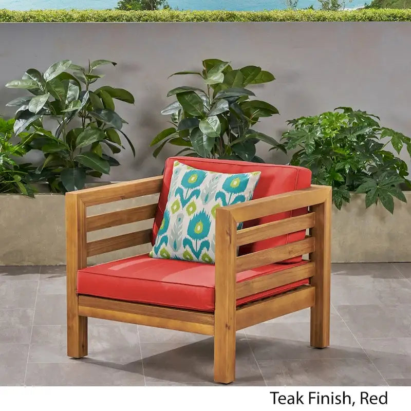 Oana Outdoor Acacia Wood Club Chair with Cushion by Christopher Knight Home
