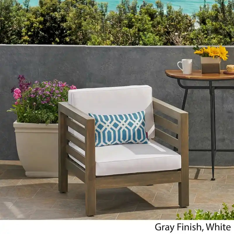 Oana Outdoor Acacia Wood Club Chair with Cushion by Christopher Knight Home
