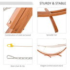 Outsunny 13' Wooden Arc Outdoor Hammock Stand Modern Curved Wood Bed with Detachable Canopy, Steel and Wood Stand, White
