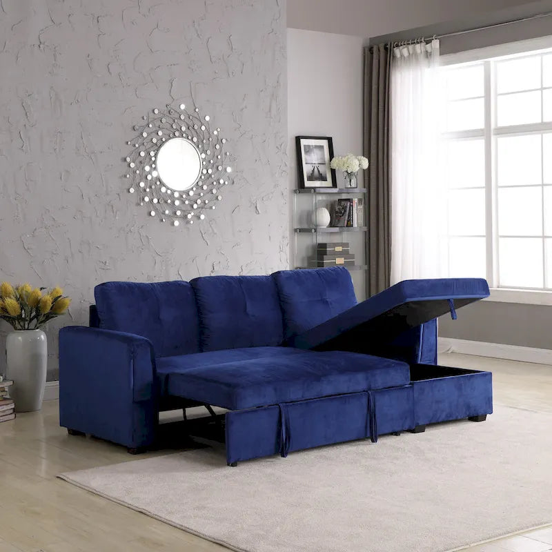 91-in. Velvet Reversible Convertible Storage Sectional/Sofa Sleeper