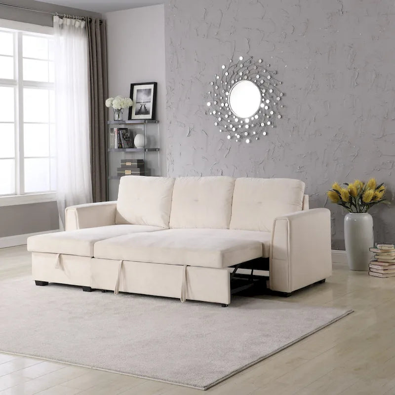 91-in. Velvet Reversible Convertible Storage Sectional/Sofa Sleeper