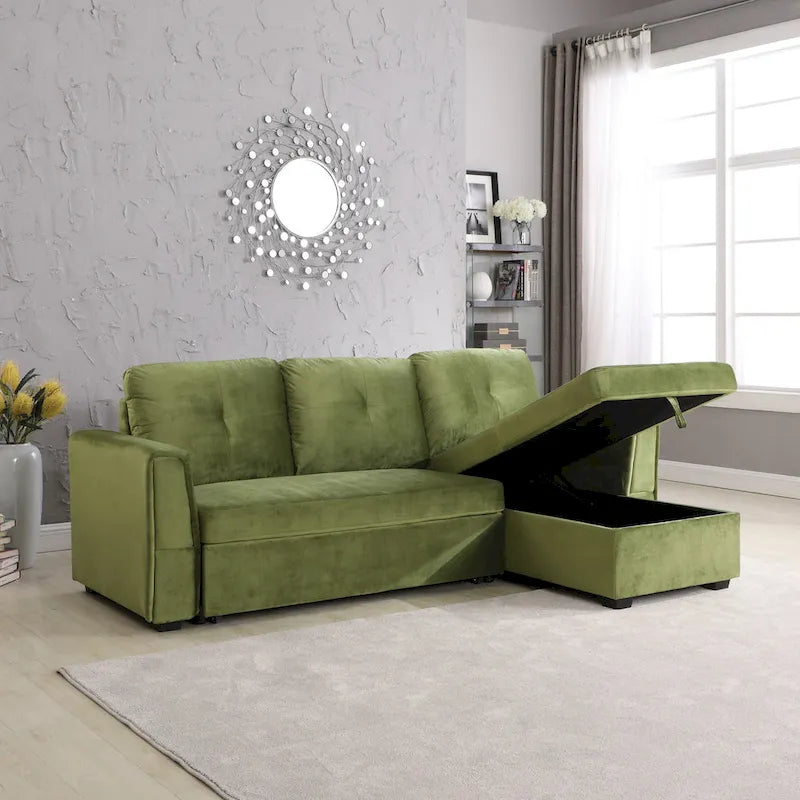 91-in. Velvet Reversible Convertible Storage Sectional/Sofa Sleeper